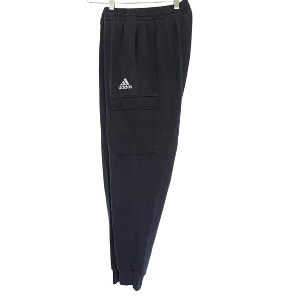 ADIDAS- MENS NAVY ELASIC WAIST TAPPER CUFF LEG SIDE POCKETS SWEATPANT SIZE LARGE - Picture 2 of 6